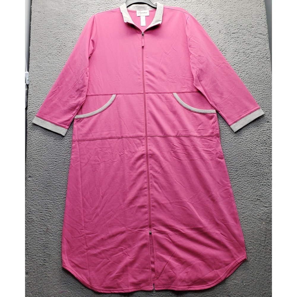 Signature Stan Herman Lounge Robe Womens 1X Pink Long Sleeve Collared Full Zip